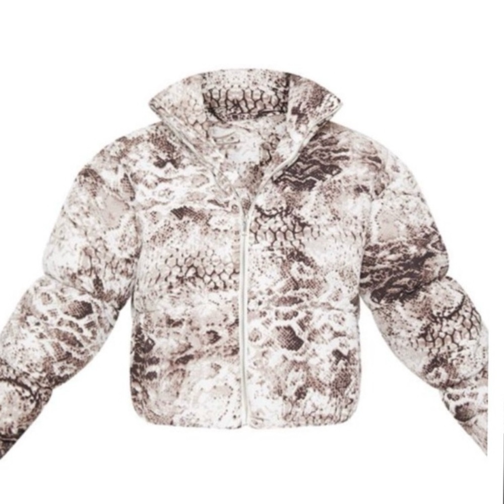 PrettyLittleThing Snake Print Puffer Jacket, sz 6 - Picture 2 of 8